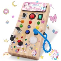 Unicorn Wooden Busy Board Sensory Toys with 8 LED