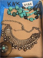 Turquoise Beaded Necklace and Silver Choker