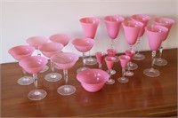19 Pieces of Pink Stemware