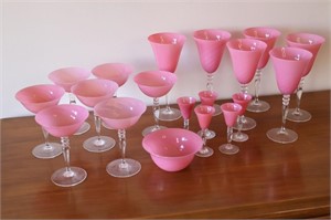 19 Pieces of Pink Stemware