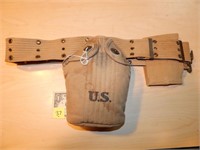 WWI Pistol Belt w/ Canteen, Cover & .45 Pouch