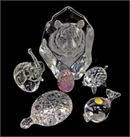 (6pc) Crystal Paperweights, Figurines