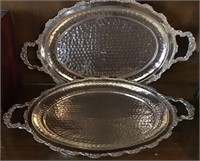 2 SILVER TONE FOOTED TRAYS