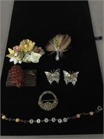 7 PC INSECT AND MISC BROOCH LOT