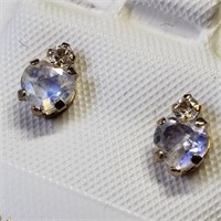 $160 10K  Moonstone Cubic Zirconia Earrings