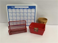 Dry erase calendar and office supplies