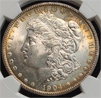 1904-O Morgan Dollar MS63 NGC Rainbow Toned Morgan