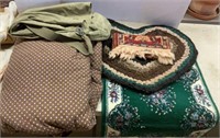Duffle bag, rugs & comforter