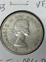 1953 Canadian 50 Cent Silver Coin