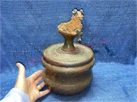 Unusual signed pottery jar w/ sheep lid