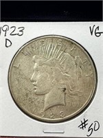 1923 D Peace Dollar-VG