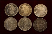 6pcs Morgan Silver Dollars 1921, 1979-S,1896, 1898