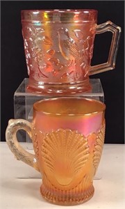 (2) Dugan Carnival Glass Mugs