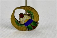 Sterling Silver Cloisonne Guilloche Beetle Hatpin