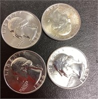 4 uncirculated 1964 D silver quarters