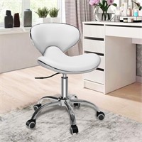 $113  Adjustable Rolling Stool with Backrest, Whit