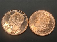 1 oz. .999 Copper Rounds - Mercury and Liberty