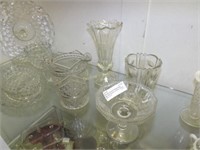 4Pcs Early American Pressed Glass Eabg, Vase, Spoo
