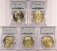 Group Of 5 PCGS 1923 Peace Dollars.