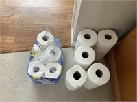 Large lot of toilet paper and paper towels