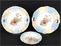 3 Painted Porcelain Serving Plates Florals