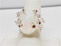 Ring Size 8 Lab Created Opal with Crystal