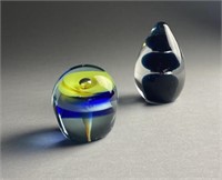 2 Contemporary Handblown Art Glass Paperweights