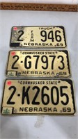 Lot of 3 1969 Nebraska license plates