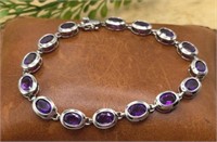 Purple Amethyst .925 Sterling Silver 7.5" Bracelet