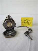 HEXAGON POCKET WATCH WITH FOB (WORKING)