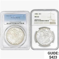 [2] Morgan Silver Dollars PCGS/NGC MS63 [1883-O,