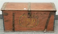 Dome top dated 1858 immigrant trunk with hand