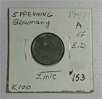 1941-A  German  5 Pfenning   Zinc  XF-details