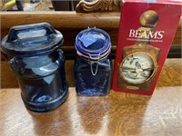2 Glass Canisters w/Lids - Beams Decanter