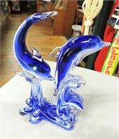 Art Glass Dolphins 10 1/2"T