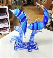 Beautiful Art Glass Dolphins 11"T