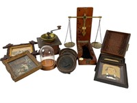 Vtg. Jewelry Scale, Wood Mold, Coffee Grinder &