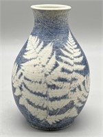 Blue w/ White Fern Leaf Vase