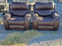 R- Pair Of Matching Large Leather Recliners