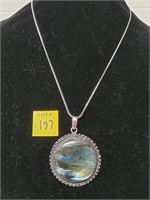 German Silver Labardorite Pendant Necklace w/ Chan