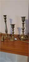 "Brass" candlesticks and snuffer