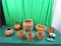 2 Gourds Tobacco Can, 5 Woven Baskets