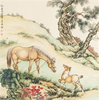 Ma Jin 1900-1970 Chinese Watercolor Horses