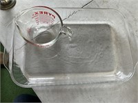 Pyrex  cake pan and measuring cup