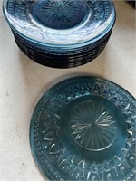 Blue Depression type Glass plates
