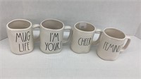 4 Rae Dunn collection coffee cups