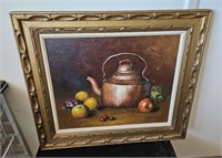 VINTAGE FRAMED OIL ON CANVAS STIIL LIFE SIGNED 120