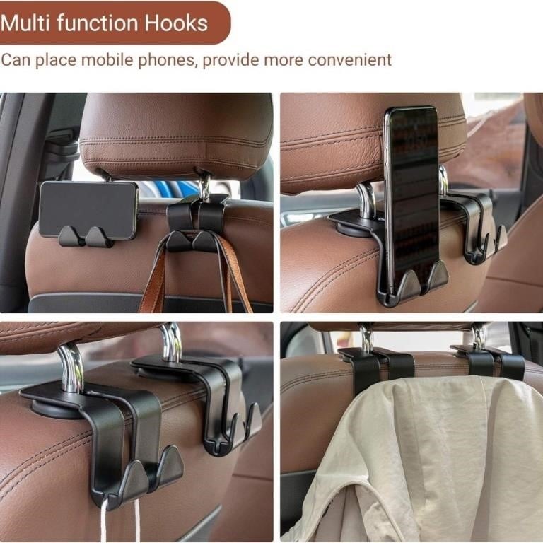 New Set 4 Headrest Hooks for Car, Car Seat Hooks