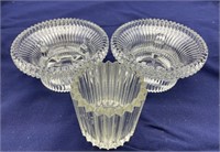 3 Vintage Ribbed Glass Candle Holders