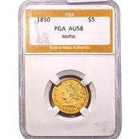 1850 $5 Gold Half Eagle PGA AU58 Moffat